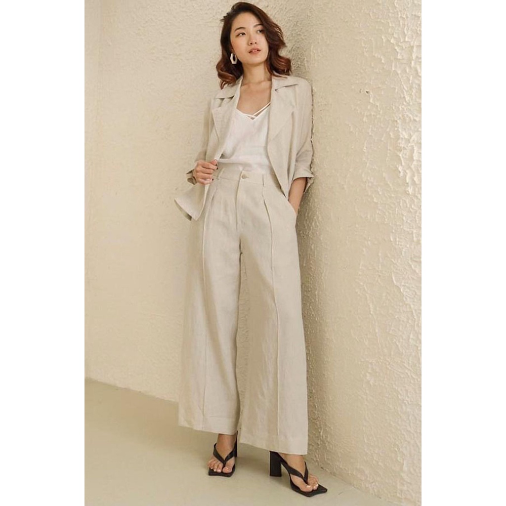 Áo khoác nhẹ blazer demi Linen tay lỡ, chất vải linen mềm mại, thời trang thu đông 2022