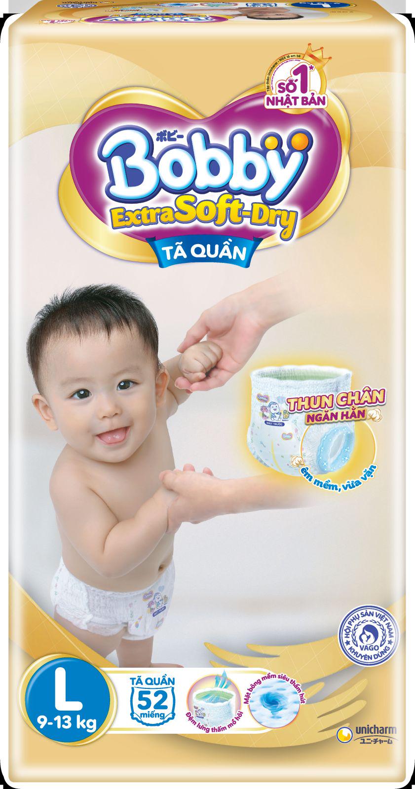 [Tặng 1 Bobby Chan phát nhạc] Combo 2 Tã Quần Cao Cấp Bobby Extra Soft Dry - Thun Chân Ngăn Hằn L52