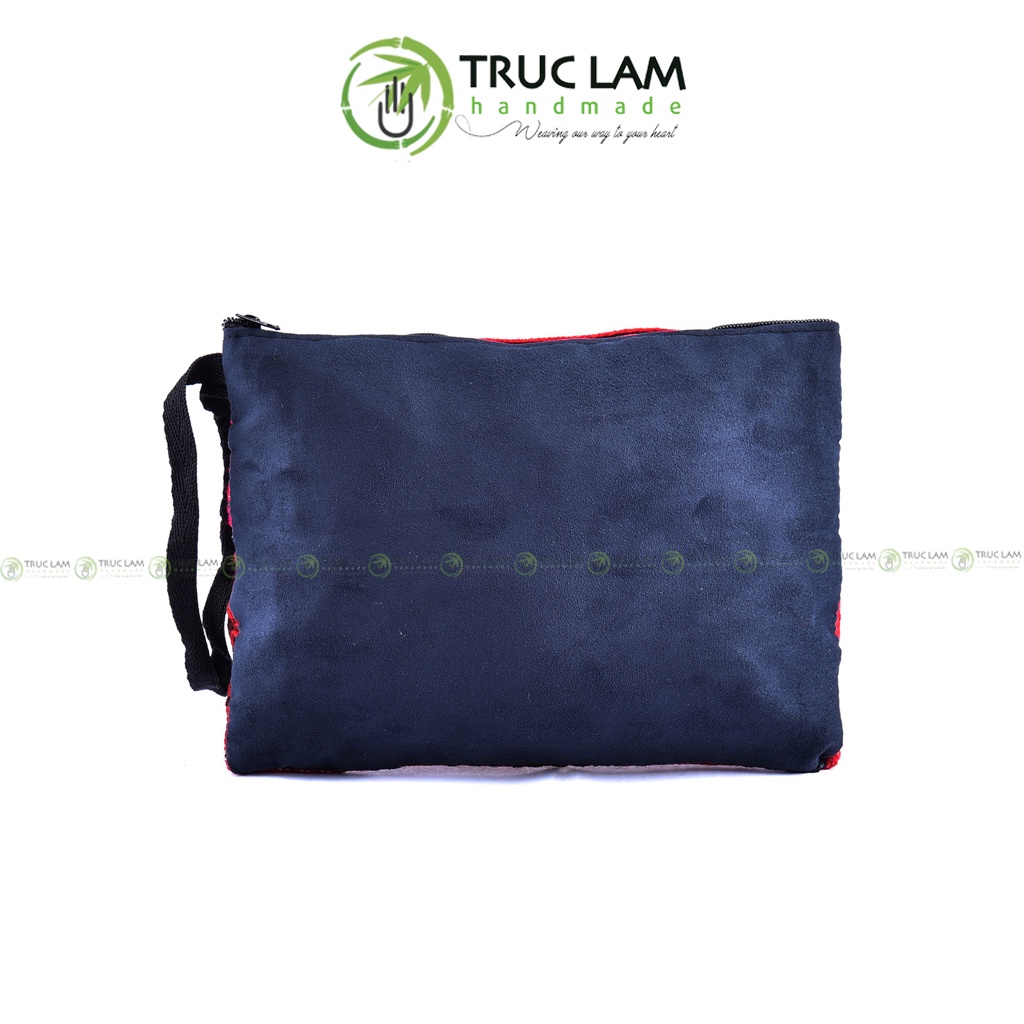 Ví Dài Cầm Tay Nữ Vải Thổ Cẩm Họa Tiết Thêu Tay 2 Khóa Thêu 1 Mặt - Trúc Lâm Handmade