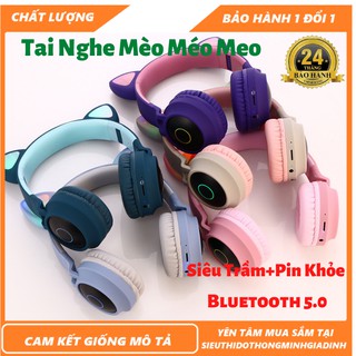 Tai Nghe Mèo Bluetooth, Headphone Tai Mèo Dễ Thương Có Mic,Âm Bass Mạnh Mẽ Và Dung Lượng Pin Khủng 400mAh BH 12 Tháng