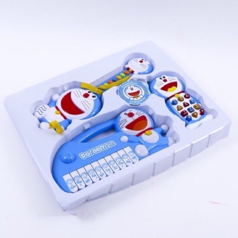 Bộ đàn ghita-guitar-organ-dương cầm-doraemon-Đô rê mon-đồ chơi phát nhạc-nghe nhạc-nghệ thuật-Bé thử sức vai trò ca sĩ