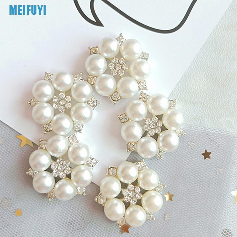 Set 10 nút áo hình bông hoa đính đá và ngọc trai nhân tạo trang trí đám cưới đa năng DIY