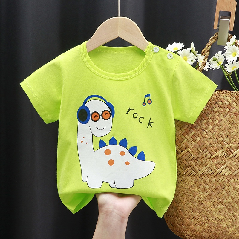 Áo thun cotton cổ tròn tay ngắn thoáng khí in họa tiết hoạt hình phong cách Hàn Quốc thời trang mùa hè thích hợp cho bé