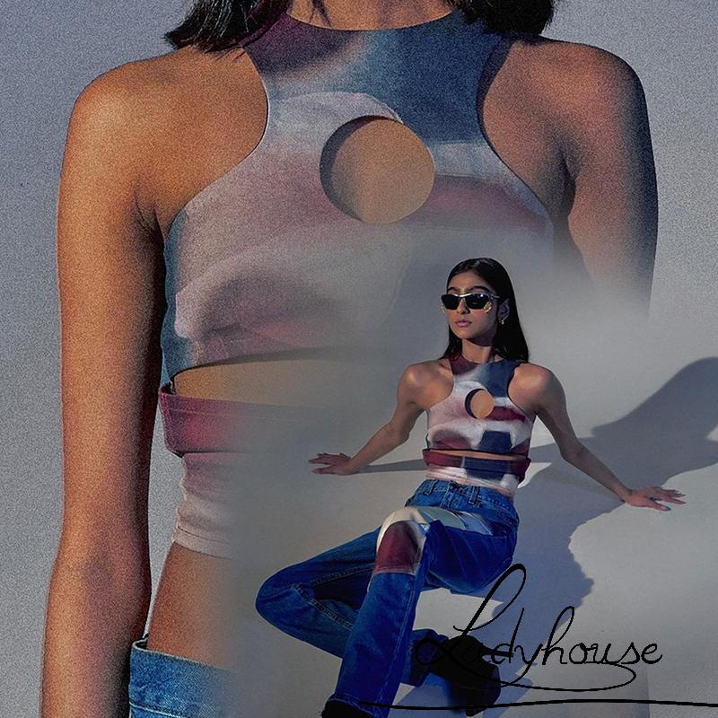 Áo Tank Top Không Tay Cổ Thuyền In Họa Tiết Trừu Tượng Thời Trang Mùa Hè Cho Nữ