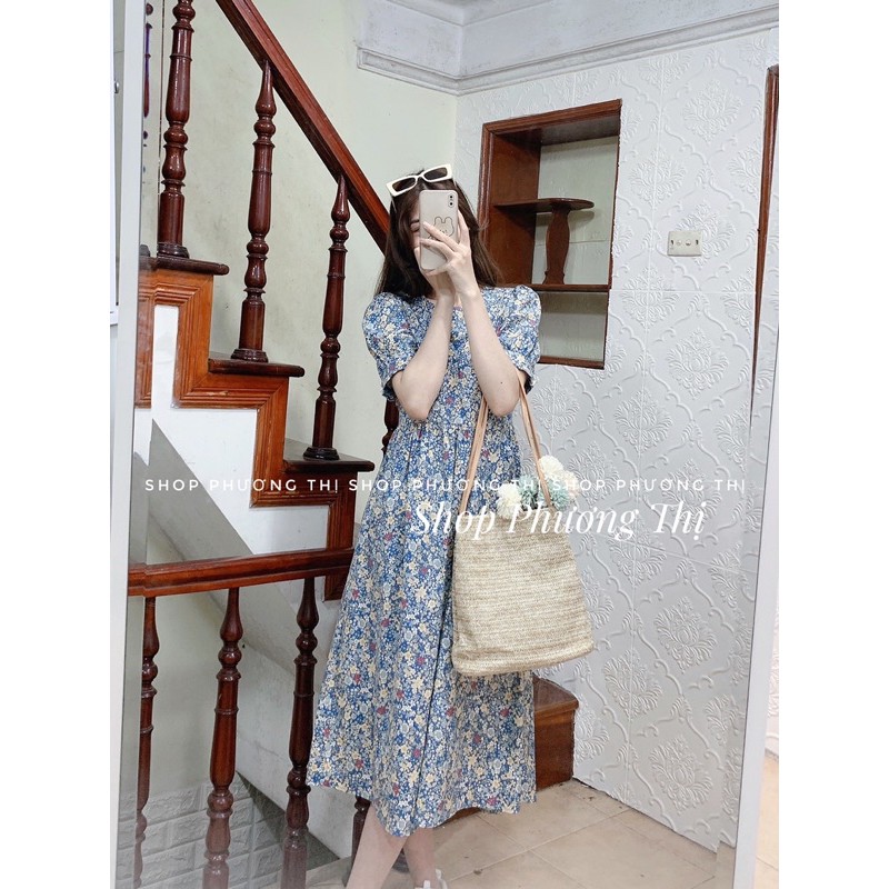 Váy babydoll hoa nhí chất thô lụa 2 màu siêu cute (hình thật/sẵn)