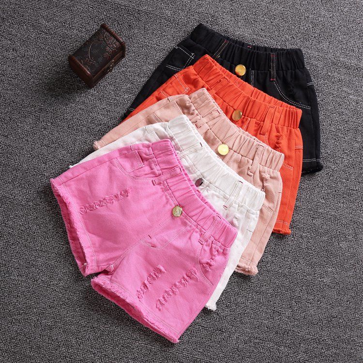 Quần short denim cho bé gái mùa hè, quần ba điểm cotton trẻ em, quần đùi mùa hè cho bé, quần rộng thoáng khí nóng