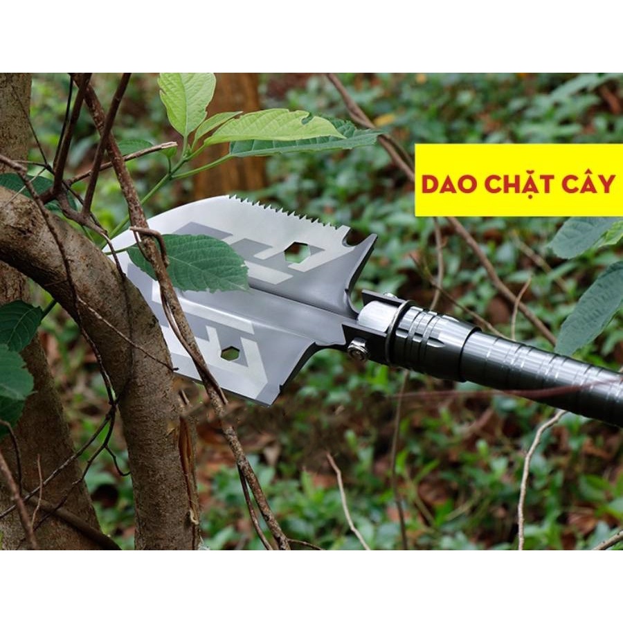 Xẻng quân dụng đa năng 12 chức năng đi phượt dã ngoại chất liệu hợp kim cao cấp loại dài 93 cm