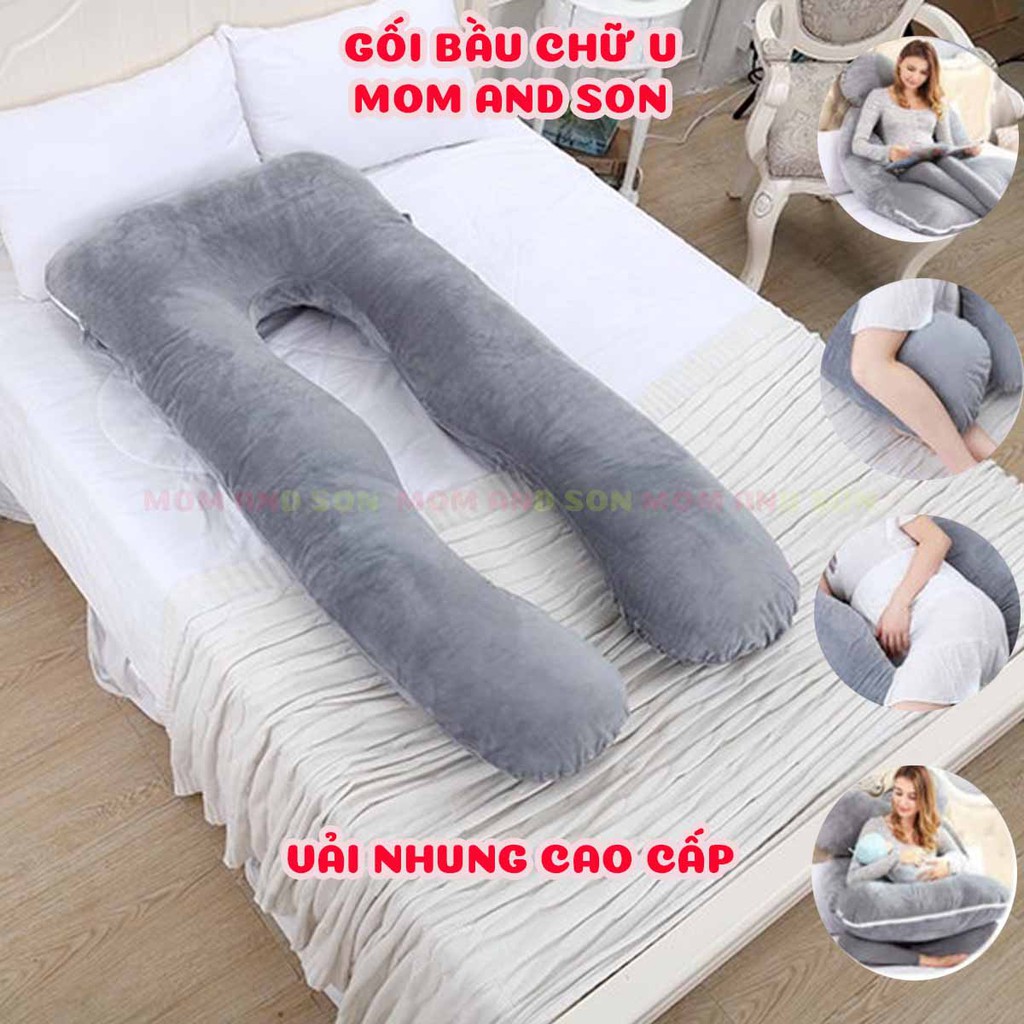 Gối Bầu Chữ U Vải Nhung - Vải Cotton Cao Cấp Nhiều Màu Sắc Bông Sợi 3D 2,5 Kg Đàn Hồi Lâu Xẹp - SP của MOM AND SON