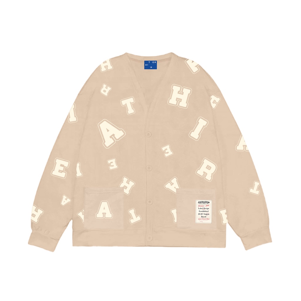 AITHER STUDIO Áo khoác Mono Cardigan Bear in họa tiết thương hiệu màu cà phê