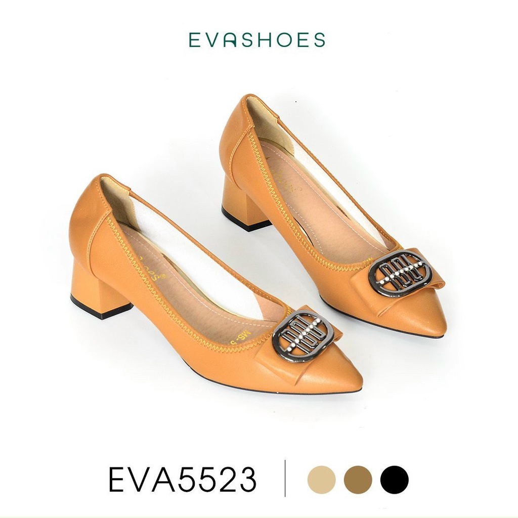 Giày cao gót đế vuông mũi nhọn phối khóa 5cm Evashoes Eva5523