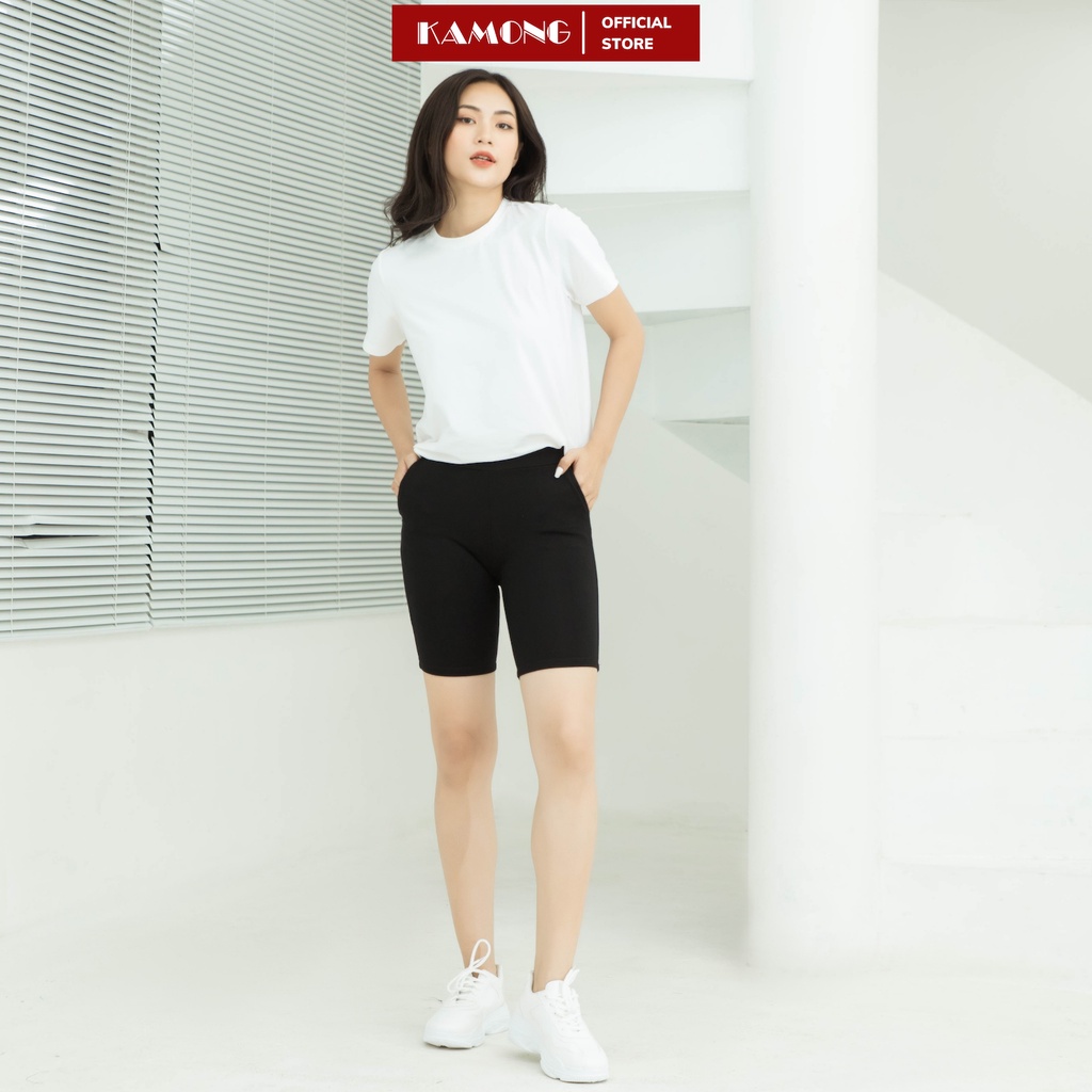 Quần legging đùi nữ KAMONG vải cotton dẻo co dãn tốt cạp cao dáng ngắn LG001