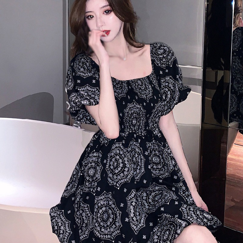 Đầm Búp Bê Tay Ngắn Hở Vai Xếp Ly Cổ Điển Thời Trang Phong Cách Hàn Quốc Cho Nữ