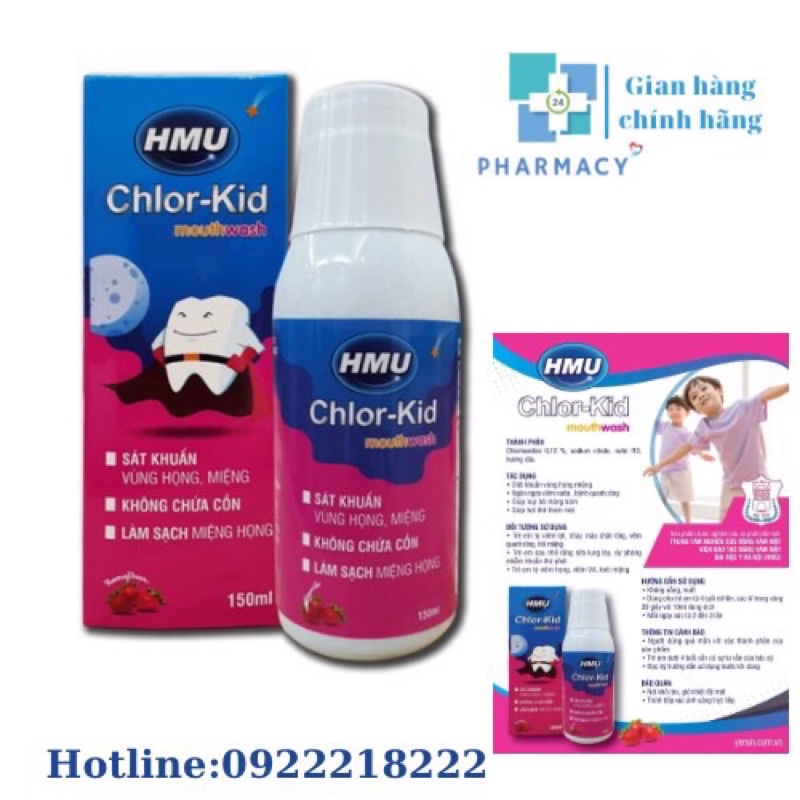 Nước súc miệng sát khuẩn họng trẻ em Chlor-kid HMU - Đại học Y Hà Nội