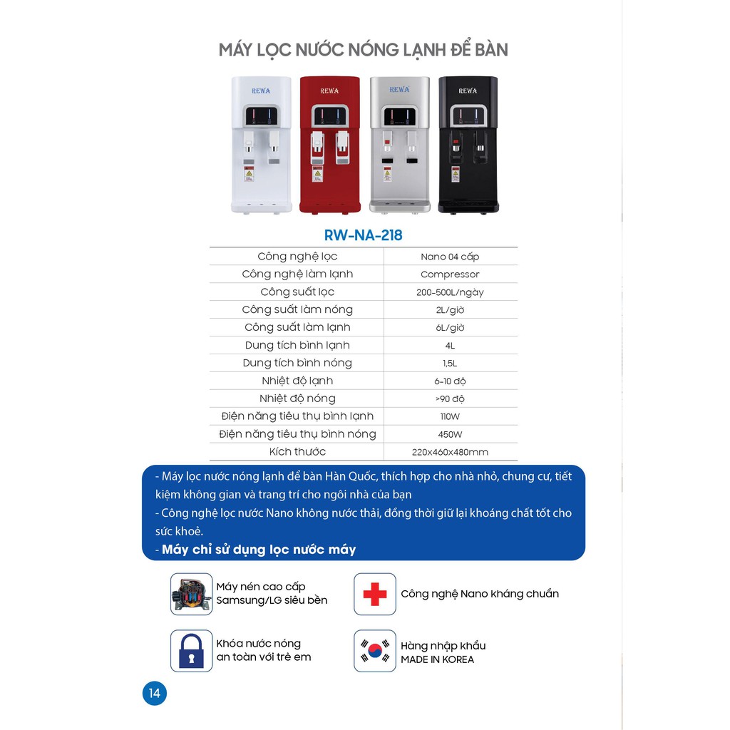 Máy lọc nước nóng lạnh để bàn Rewa RW-NA-218 | BigBuy360 - bigbuy360.vn