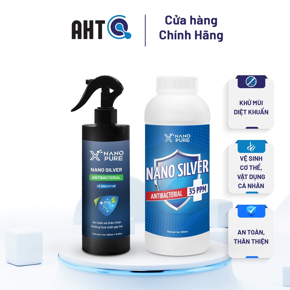 Nano Bạc Diệt Khuẩn  Nano Xpure Antibacterial 35ppm khử mùi kháng khuẩn 4L&500ML