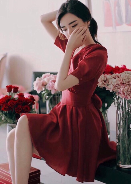 Đầm đỏ xoè cột eo (kèm hình thật) | BigBuy360 - bigbuy360.vn