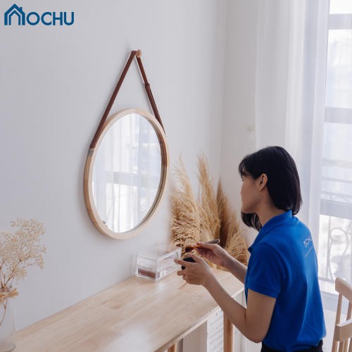 Gương Tròn Treo Tường Khung Gỗ OCHU soi trang điểm MIRROR CIRCLE 50 Nội thất Decor phòng ngủ