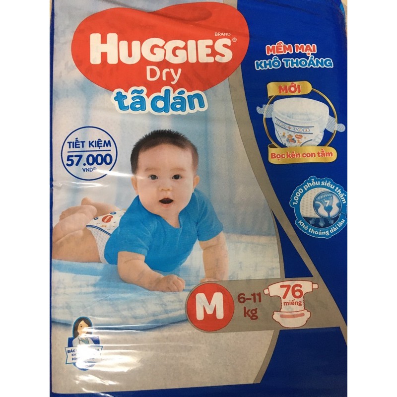 Tã dán Huggies Dry Super Jumbo M76 / L68 / XL62