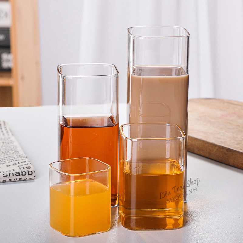 Ly thủy tinh vuông cốc thủy tinh vuông hình thú dễ thương cao cấp chịu nhiệt