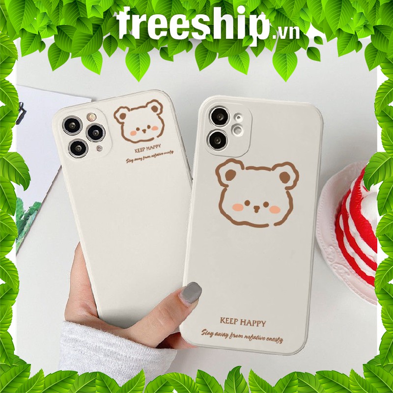 Ốp lưng iphone vuông gấu keep happy 5s/6/6plus/6s/6splus/7/7plus/8/8plus/x/xr/xs/11/12/pro/max/plus/promax D3-8