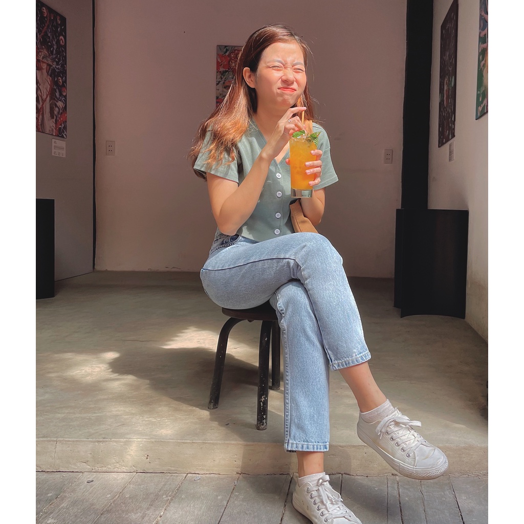 Quần Baggy Jeans Nữ Lưng Cao Màu Xanh Sáng LDB-101