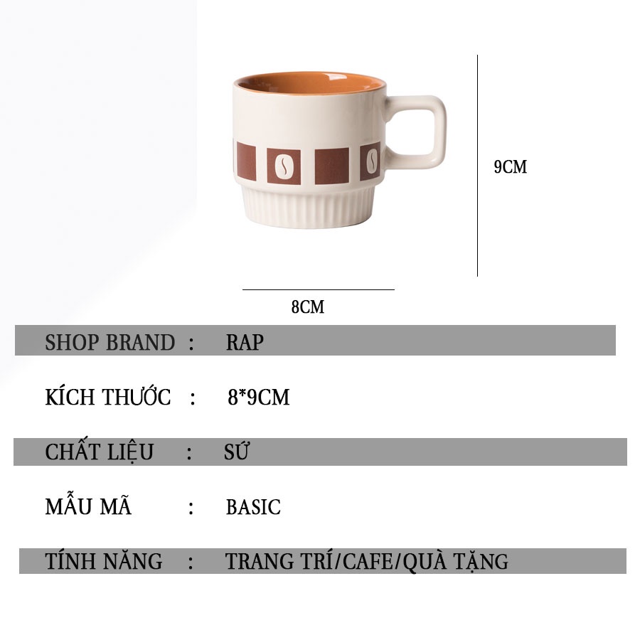 Cốc ly sứ họa tiết trắng nâu sang trọng dung tích 320 ml phong cách Bắc Âu nhiều mẫu mã dùng để pha trà, cà phê - Ráp