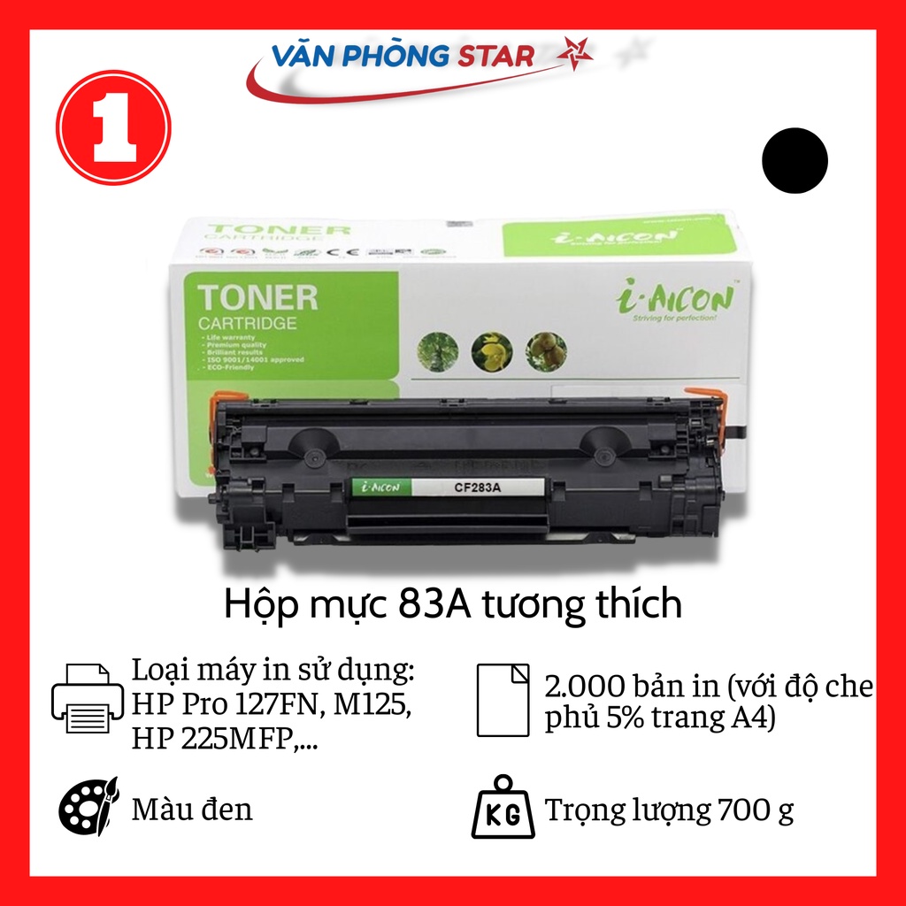[FREE SHIP] Hộp mực 83A/83X dung lượng 2.200 bản in dùng cho máy in HP Pro 127FN/HP M125/ HP 225MFP (CF283A)