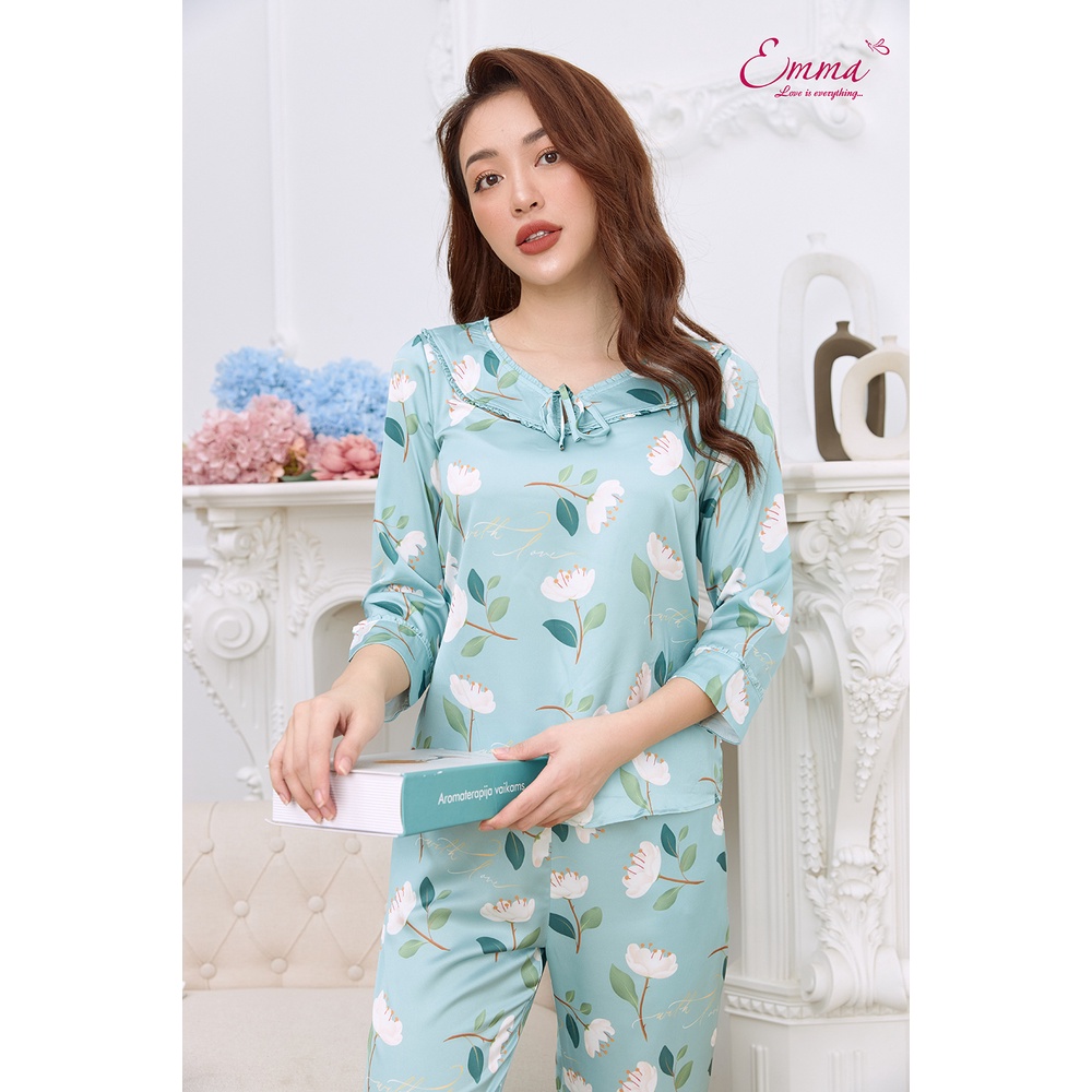 Đồ Bộ Mặc Nhà Lụa Áo Tay Lỡ, Quần Dài Emma ETLU.21.015.16