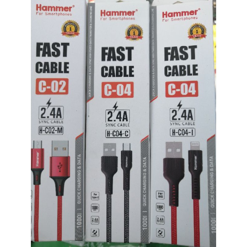 cáp sạc nhanh Hammer 1M micro,type c,dây dù