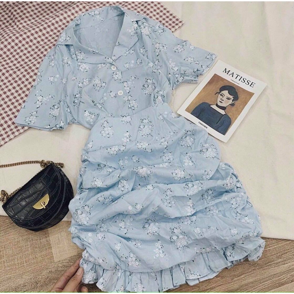 MS:145 Set vest hoa xanh