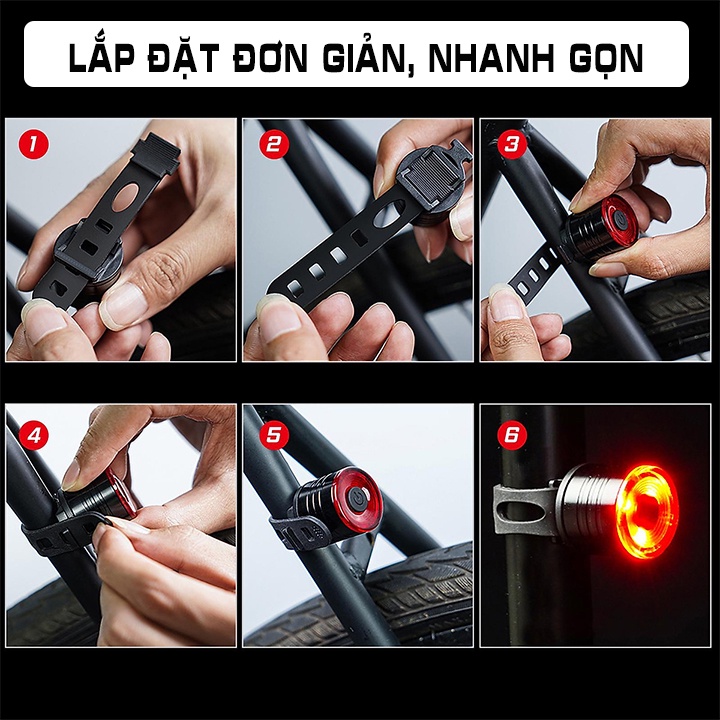 Đèn hậu xe đạp thể thao tròn đèn LED Ruby cảnh báo siêu sáng chống nước 3 chế độ nháy vỏ hợp kim nhôm gắn trước và đuôi