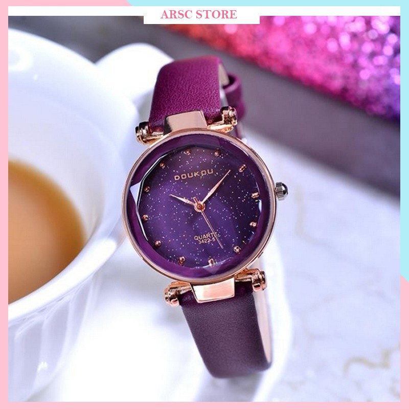 Đồng hồ nữ Doukou 3422 hàng chính hãng dây da mặt sao trời - HÀNG MỚI VỀ