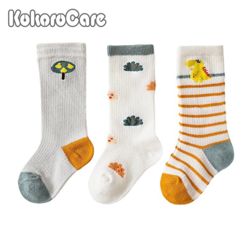 Set 3 đôi tất cotton mỏng KOKOROCARE in hình khủng long dễ thương size S/ M/ L dễ thương cho bé 0-5 tuổi
