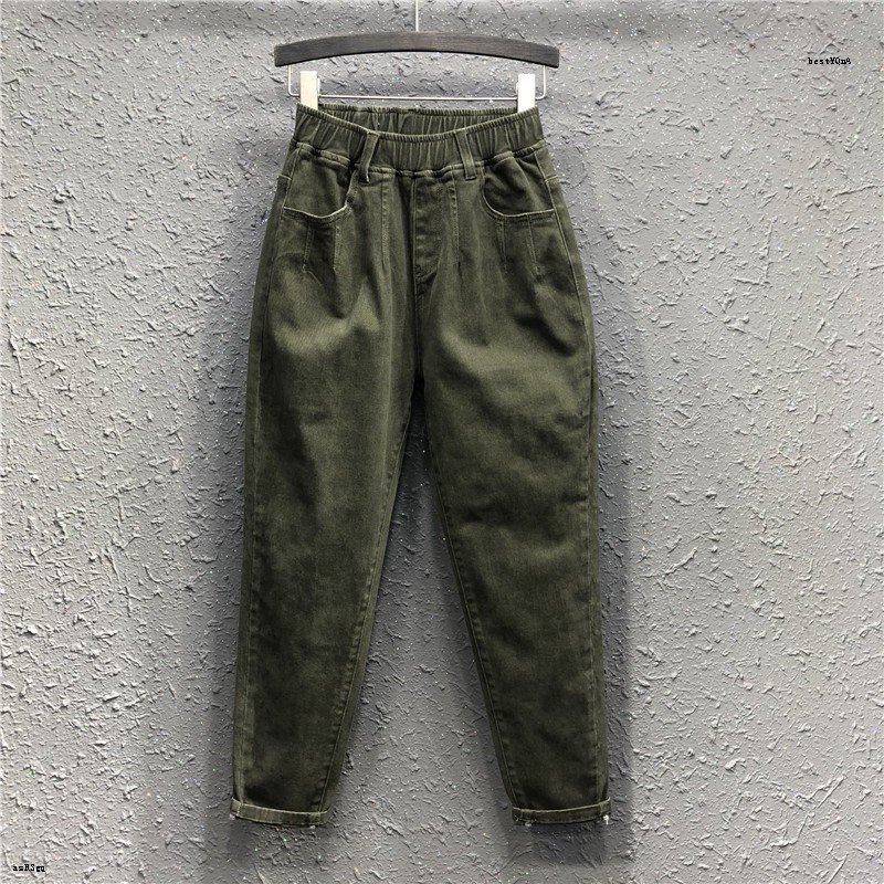 Quần Short Denim Lưng Thun Co Giãn Màu Xanh Quân Đội Phong Cách Châu Âu Hàng Mới 2020