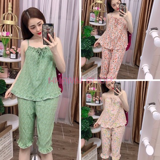 Đồ bộ mặc nhà, đồ bộ kiểu áo 2 dây in hoạt tiết hoa đủ màu sắc, chất satin cực đẹp giá rẻ, freesize + quần lửng