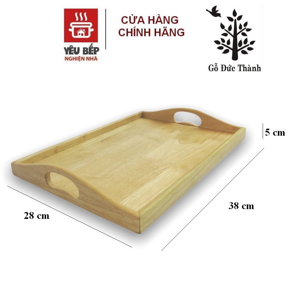 Khay Gỗ Cao Su Tự Nhiên Đức Thành Hình Chữ Nhật Có Tay Cầm 21701- Khay Vừa Đựng Món Cơm/ Mì Pasta/ Bánh Kem/ Tráng Miệng