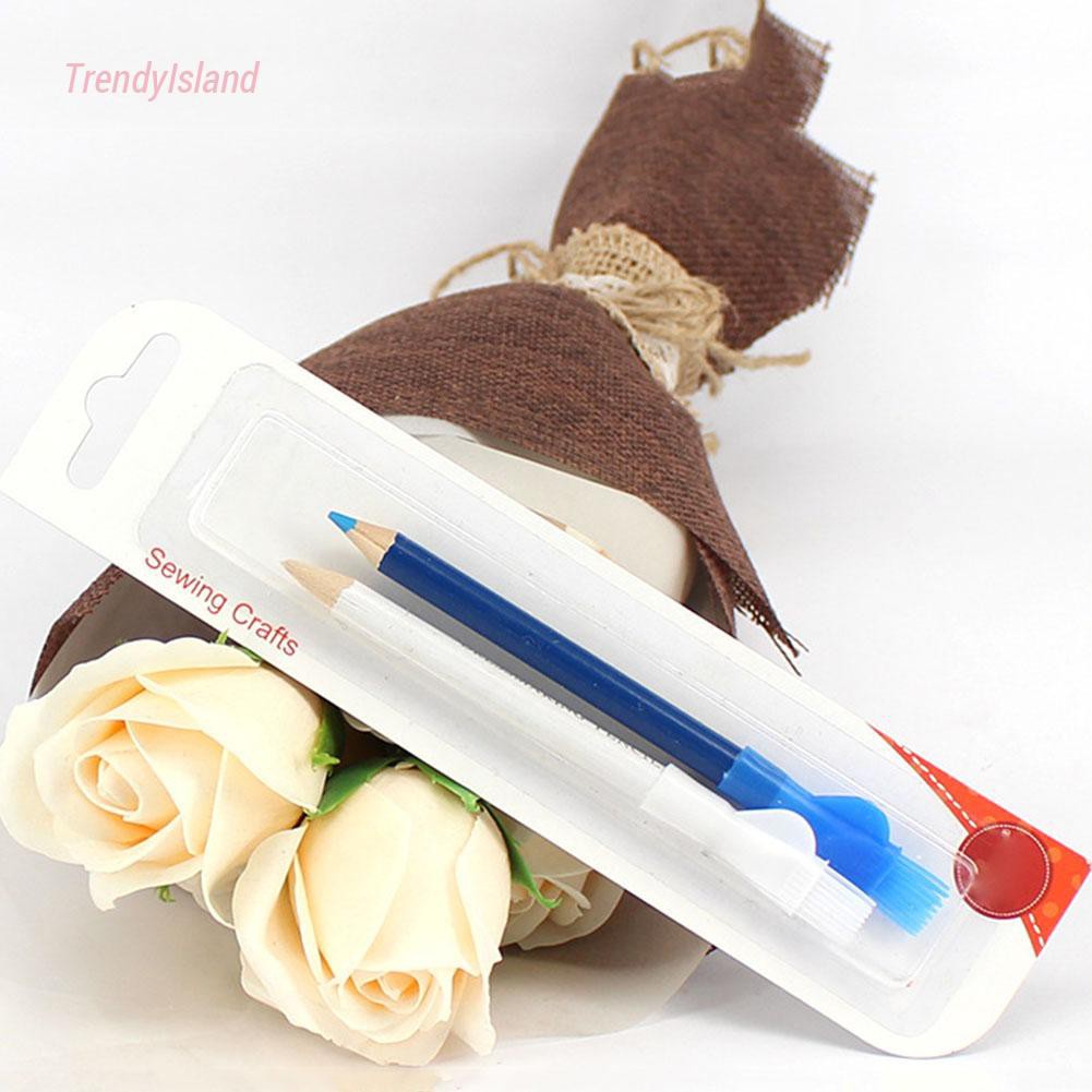 2pcs Water Tailor Chalk with Brush Fabric Pencil Marker Pen Garment Clothes DIY Sewing Accessories