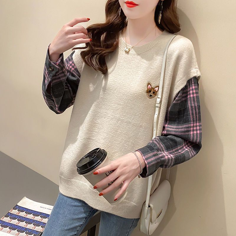Áo Sweater Giả Hai Lớp Dáng Rộng Thời Trang Xuân Thu Mới 2022 Cho Nữ