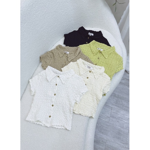 [HÀNG SẴN]ÁO CROPTOP XỐP NHÚN CỔ POLO CÚC TRƯỚC SIÊU trendy