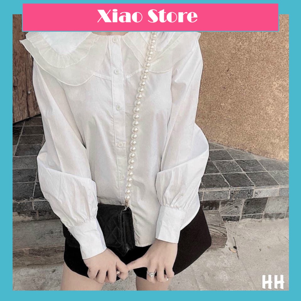 Áo sơ mi trắng nữ cổ bèo 2 tầng bánh bèo hottrend babydoll chất đẹp mầu trắng, đen xiao shop