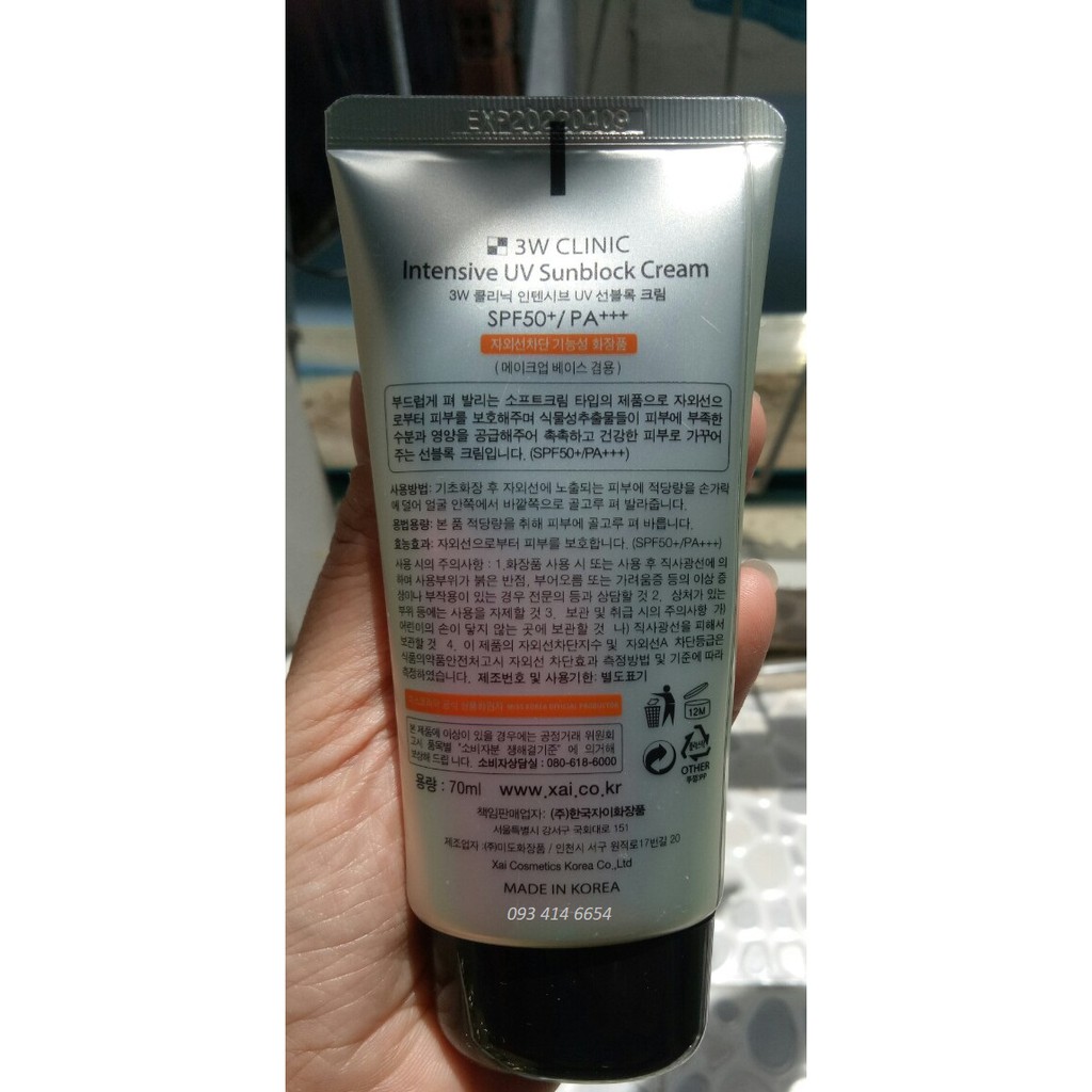 [Chính Hãng] Kem chống nắng 3w Clinic Intensive UV Sunblock Cream SPF 50 Pa+++