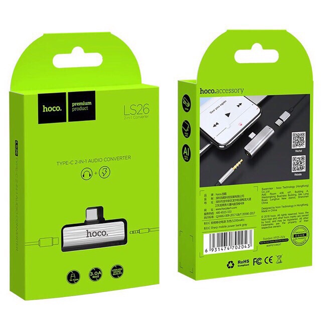 Jack chuyển đổi Type C sang jack 3.5 Hoco LS26 chính hãng