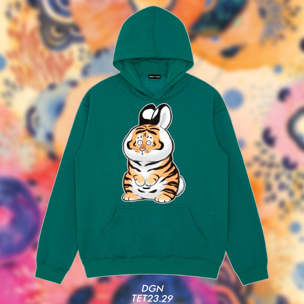 HOODIE MÀU XANH LÝ HÌNH BÉ HỔ ĐÁNG YÊU , TET23.29