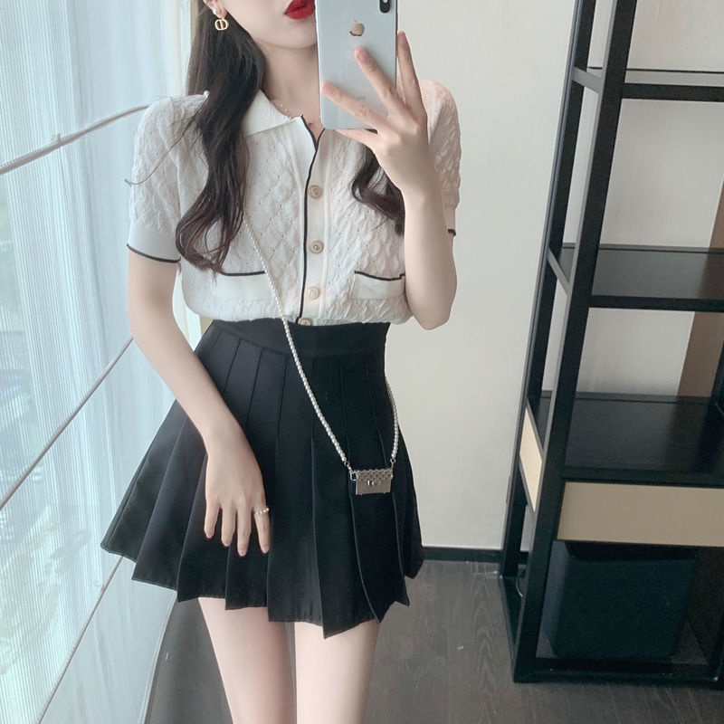 Áo dệt kim cổ polo thời trang mùa hè cho nữ