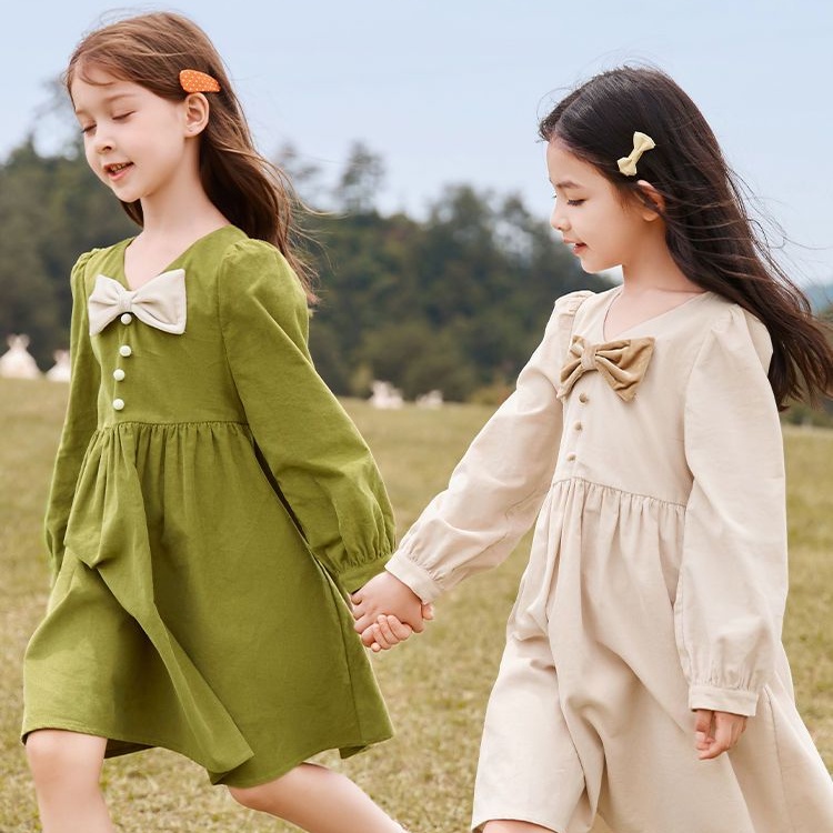 Đầm Công Chúa Tay Dài Phong Cách Hàn Quốc Thời Trang Mùa Thu Xinh Xắn Cho Bé Gái