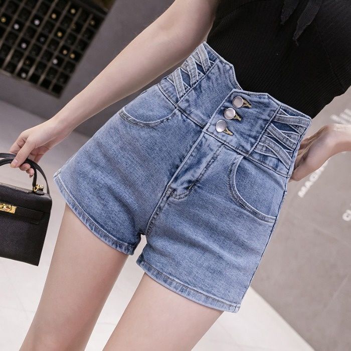 Quần Short Denim Lưng Cao Ống Rộng Phong Cách Hàn Quốc Dành Cho Nữ