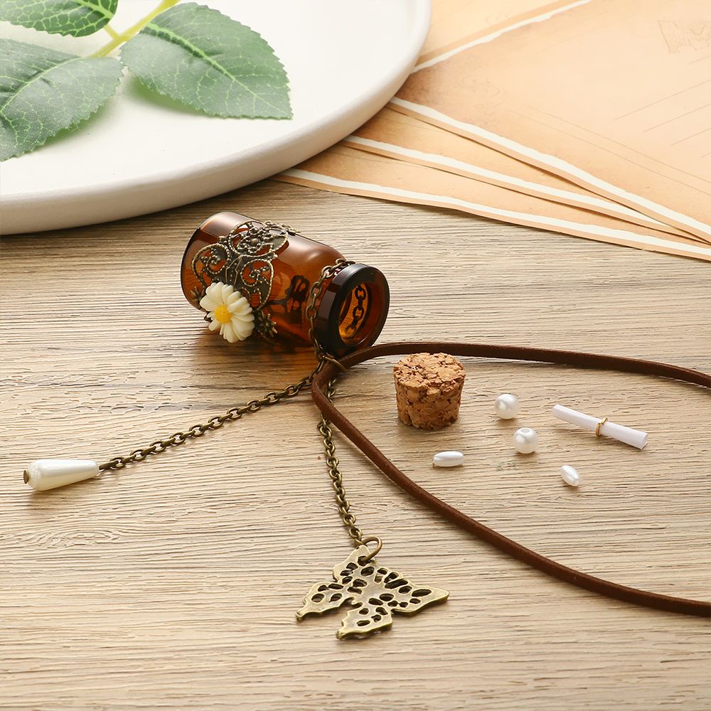 Vòng cổ da mặt lọ điều ước đính hoa và bướm thời trang cho nữ