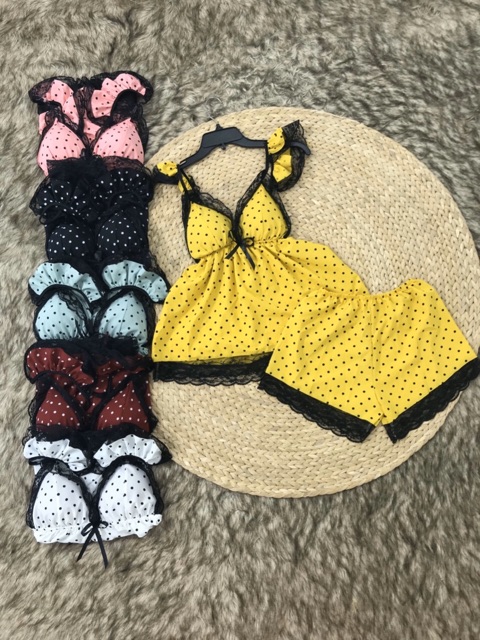 [SALE 30%] Đồ ngủ sexy chấm bi cánh tiên có mút