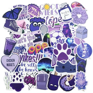 Sticker màu tím 60cái cực dễ thương cool ép lụa / hình dán chỉ để màu tím
