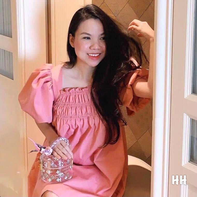 Đầm babydoll hồng cổ vuông chun ngực tay bồng BN206